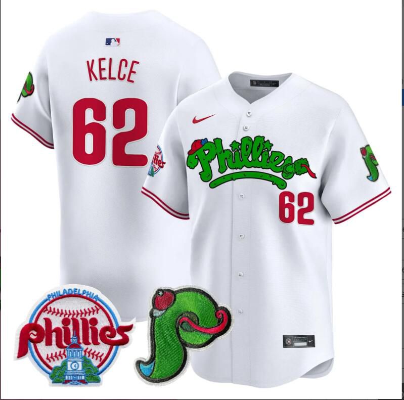 Men Philadelphia Phillies #62 Kelce white Limited 2024 MLB Nike jersey